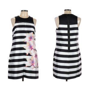 Black and White Striped Floral Dress